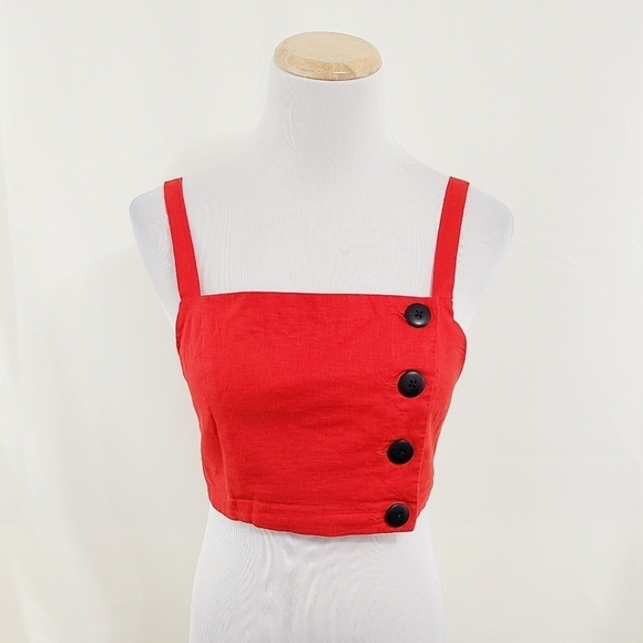 Urban Outfitters Amanda Linen crop top bright red size medium - Picture 2 of 6